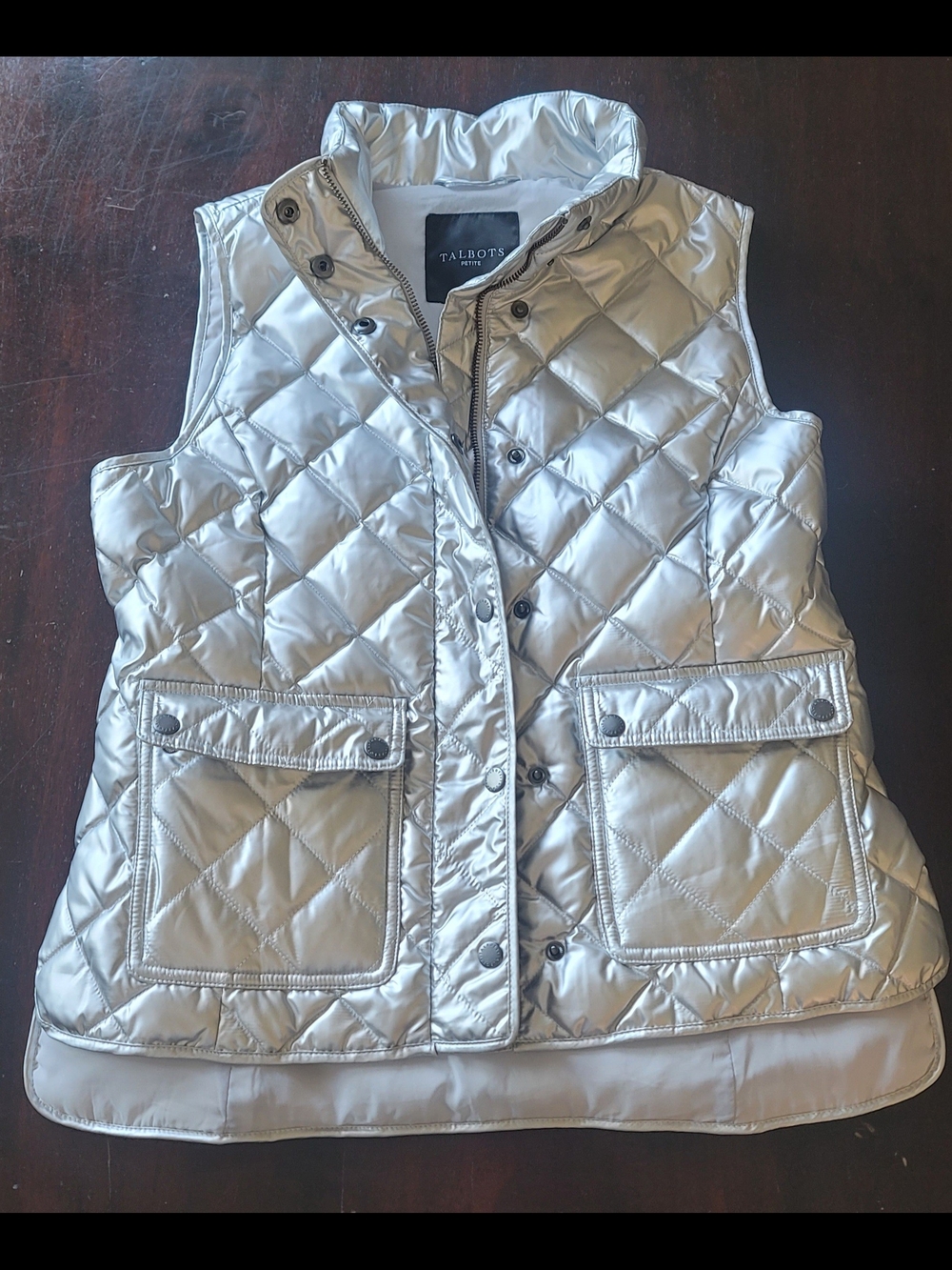 Talbots Metallic Silver Quilted Puffer Vest